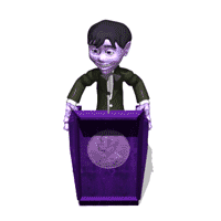 blue man giving speech